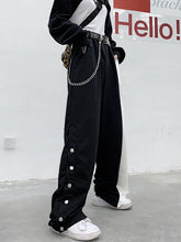 Contrasting Single Breasted High Waisted Wide Leg Casual Pants